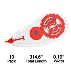 Staples Correction Tape, White, 10/Pack (ST59822/51666)