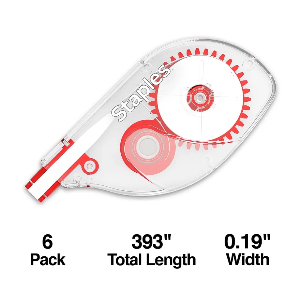 Staples Correction Tape, White, 6/Pack (ST59819)