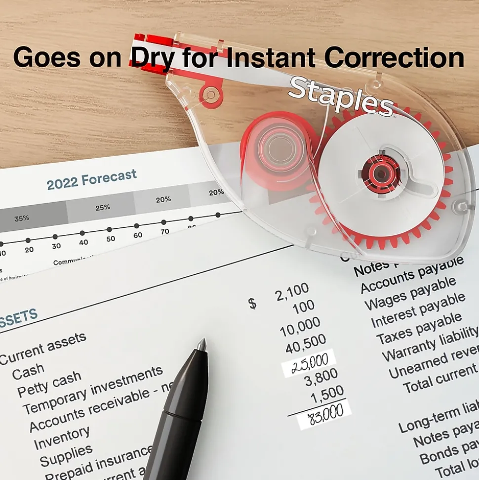 Staples Correction Tape, White, 6/Pack (ST59819)