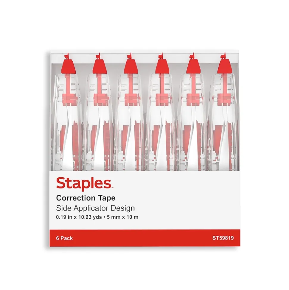 Staples Correction Tape, White, 6/Pack (ST59819)