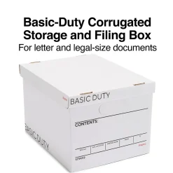 Staples Corrugated File Box Lift Off Lid, Letter/Legal Size, White/Black, 20/Pack (3325010/3325007)