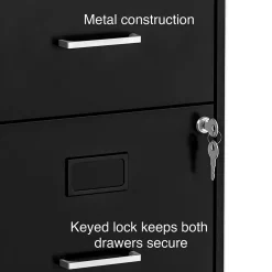 Staples 2-Drawer Light Duty Vertical File Cabinet, Locking, Letter, Black, 18