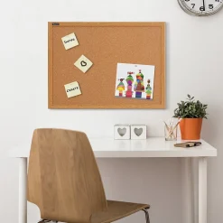 Staples Durable Cork Bulletin Board, Oak Finish Frame, 2' x 3' (85223B)