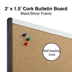 Staples Durable Cork Bulletin Board, Black/Silver Frame, 2' x 1.5' (ST52490-US)