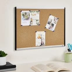 Staples Durable Cork Bulletin Board, Black/Silver Frame, 2' x 1.5' (ST52490-US)
