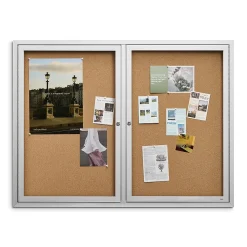 Staples Enclosed Cork Display Board, Aluminum Frame, 4' x 3' (ST61262)