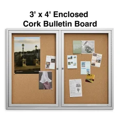 Staples Enclosed Cork Display Board, Aluminum Frame, 4' x 3' (ST61262)