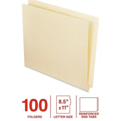 Staples End Tab File Folder, Straight Cut, Letter Size, Manila, Reinforced Tab, 100/Box (ST62569)