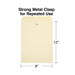 Staples Extra-Heavyweight Clasp & Moistenable Glue Catalog Envelopes, 9"L x 12"H, Manila, 100/Box (121962/19276)