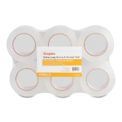 Staples® Extra-Long Moving and Storage Packing Tape, 1.88"W x 109 yds., Clear, 6 Rolls (52208/ST-A26-L6)