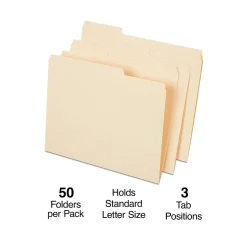 Staples File Folder, 1/3-Cut Tab, Letter Size, Manila, 50/Pack (ST541077-CC)