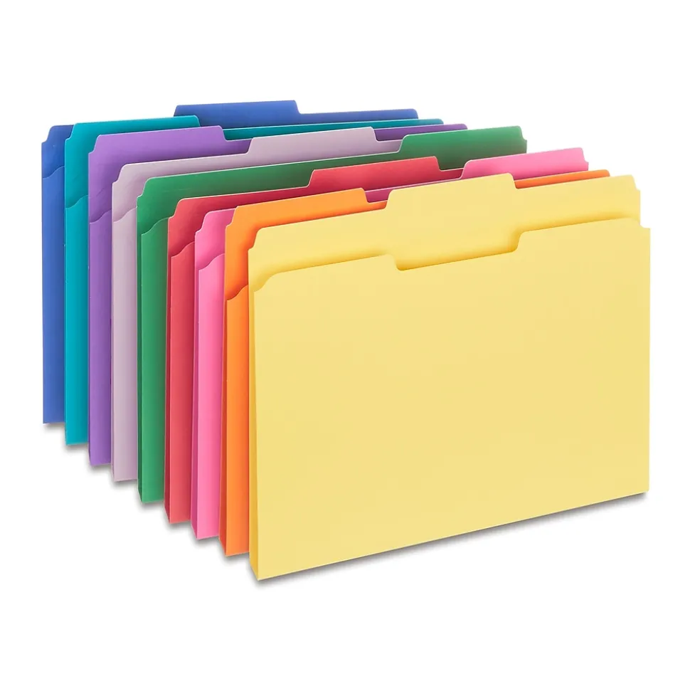Staples File Folders, 1/3-Cut Tab, Letter Size, Assorted, 250/Box (ST576937-CC)