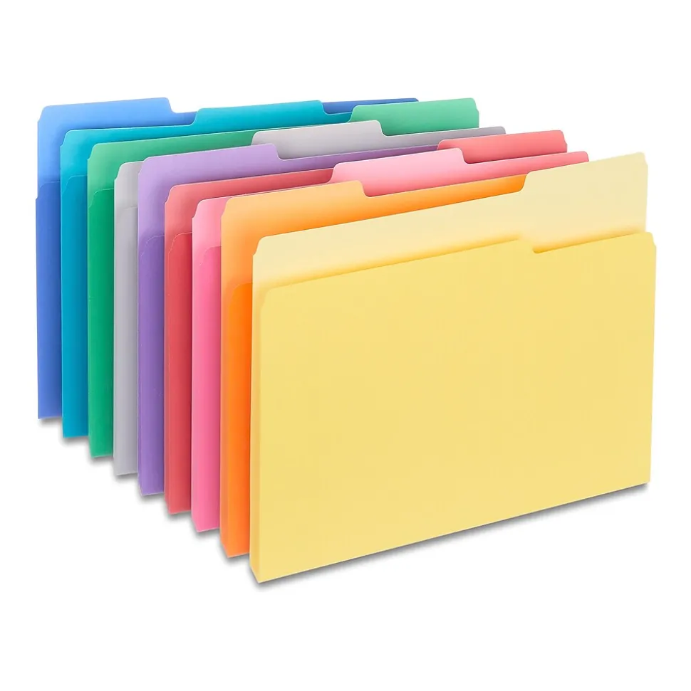Staples File Folders,1/3-Cut Tab, Letter Size, Assorted Colors, 250/Box (ST502678-CC)