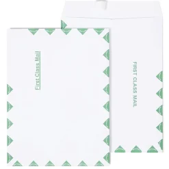 Staples First Class EasyClose Catalog Envelopes, 9"L x 12"H, White and Green, 100/Box (SPL486929)