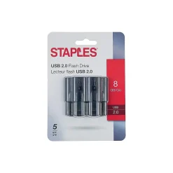 Staples 8GB USB 2.0 Type A Flash Drive, Black, 5/Pack (28194)