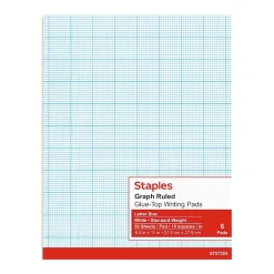 Staples Graph Pad, 8.5" x 11" (US letter), Graph Ruled, White, 50 Sheets/Pad, 6 Pads/Pack (35705)