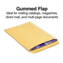 Staples Gummed Kraft Catalog Envelopes, 7.5"L x 10.5"H, Brown, 100/Box (534719/17095)