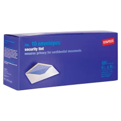 Staples Gummed Security Tinted #10 Business Envelopes, 4 1/8" x 9 1/2", White, 125/Box (276204N)