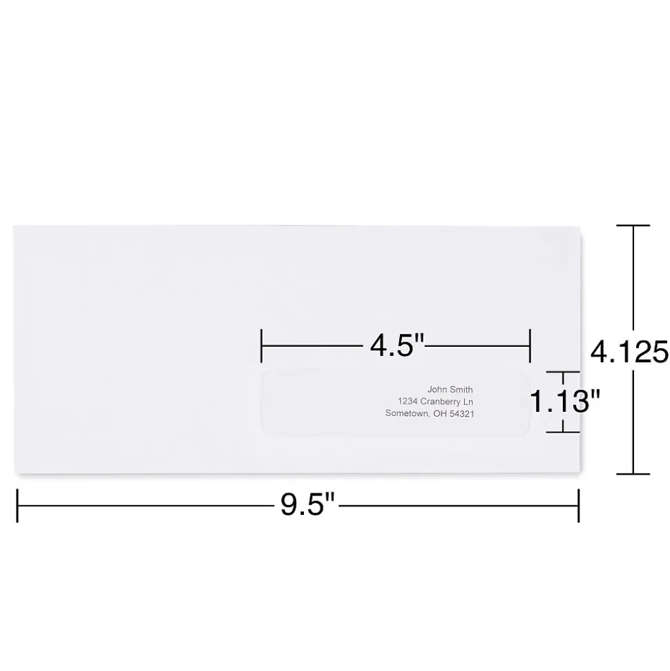 Staples Gummed Security Tinted #10 Window Envelope, 4 1/8" x 9 1/2", White Wove, 500/Box (19806/572043)