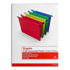 Staples® Hanging File Folder, 5-Tab, Letter Size, Assorted, 20/Box (ST13324/TR13324)