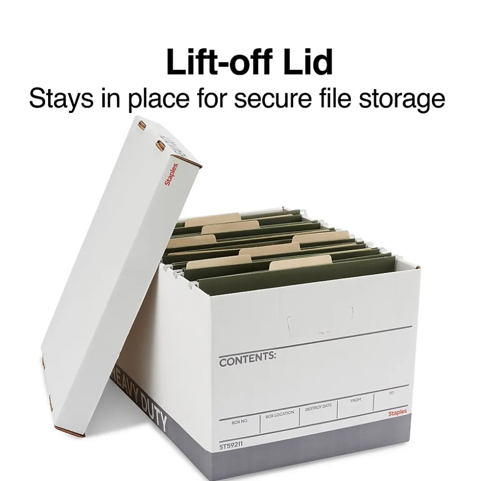Staples Heavy Duty File Box, Lift Off Lid, Letter/Legal, White (50142)