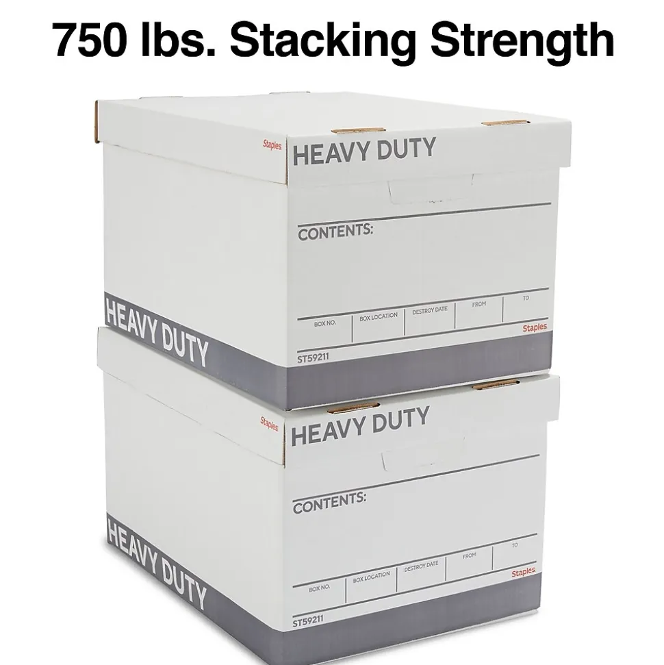Staples Heavy Duty File Box, Lift Off Lid, Letter/Legal, White (50142)