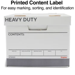 Staples Heavy Duty File Box, Lift Off Lid, Letter/Legal, White (50142)