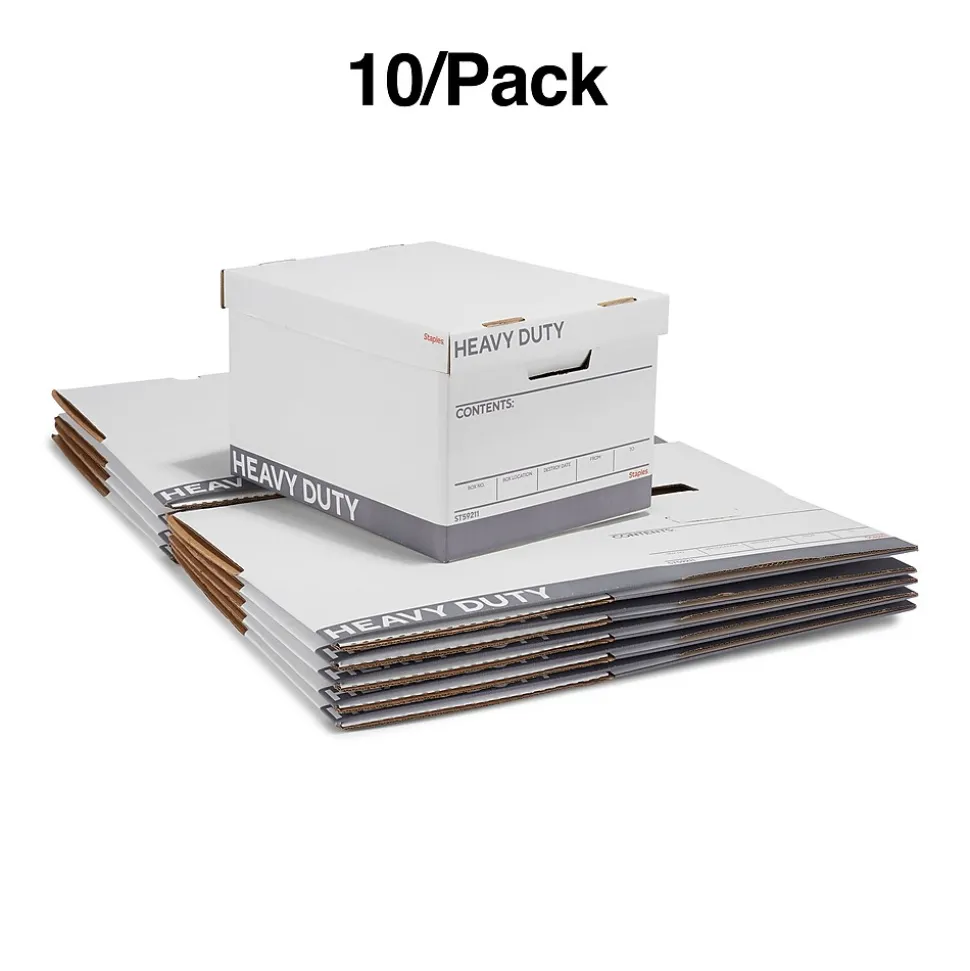 Staples Heavy Duty File Box, Lift Off Lid, Letter/Legal, White (50142)