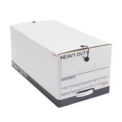 Staples Heavy Duty File Box, String and Button Lid, Letter, White/Gray, 4/Pack (TR59222)