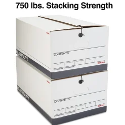 Staples Heavy Duty File Box, String and Button Lid, Letter, White/Gray, 4/Pack (TR59222)