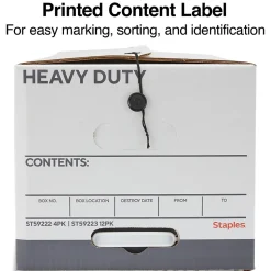 Staples Heavy Duty File Box, String and Button Lid, Letter, White/Gray, 4/Pack (TR59222)