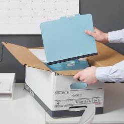 Staples Heavy Duty File Box, String and Button Lid, Letter, White/Gray, 4/Pack (TR59222)