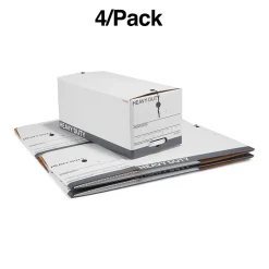 Staples Heavy Duty File Box, String and Button Lid, Letter, White/Gray, 4/Pack (TR59222)