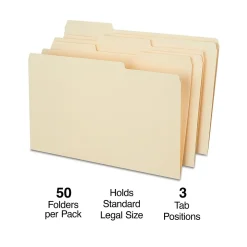 Staples Heavy Duty File Folder, 1/3-Cut Tab, Legal Size, Manila, 50/Box (ST18362-CC)