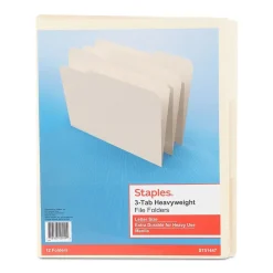 Staples Heavyweight File Foldes, 1/3-Cut Tab, Letter Size, Manila, 12/Pack (WPT20537)