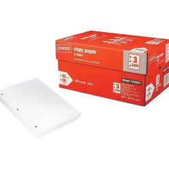 Staples 3-Hole Punch Copy Paper, 8.5" x 11", 20 lbs., 500 Sheets/Ream, 10 Reams/Carton (221192)
