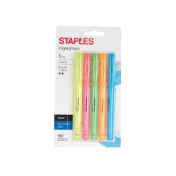 Staples Hype Stick Highlighters, Chisel, Assorted, 5/Pack (29349)