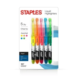 Staples® Hype! Stick Highlighters, Chisel Tip, Assorted, 5/Pack (34657-CC)