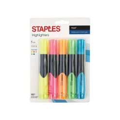 Staples Hype Tank Highlighters with Grip, Chisel Tip, Assorted, 5/Pack (29228)