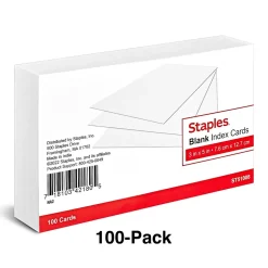 Staples® Index Cards, 3" x 5", White, 100 Cards/Pack (ST51008-CC)