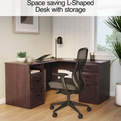 Staples Kendall Park 58.8"W L-Shaped Desk, Cherry (52493)