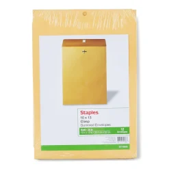 Staples Kraft Clasp & Moistenable Glue Catalog Envelopes, 10" x 13", Brown Kraft, 12/Pack (ST19005/19005)