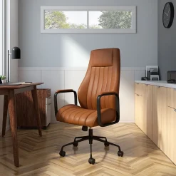 Staples® Laconia Ergonomic Leather Swivel Manager Chair, Brown (HLC-3932)