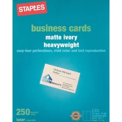 Staples® Laser Business Cards, Matte, Ivory, 2" x 3 1/2", 250/Pk