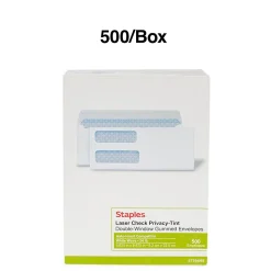 Staples Laser Security Tinted #9 Double Window Envelopes, 3 5/8