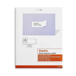 Staples Laser/Inkjet Address Labels, 1" x 2-5/8", White, 30 Labels/Sheet, 25 Sheets/Pack (ST18054-CC)
