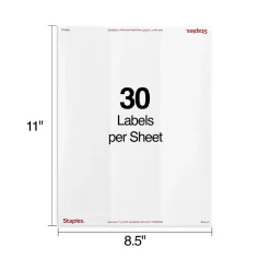 Staples Laser/Inkjet Address Labels, 1" x 2-5/8", White, 30 Labels/Sheet, 100 Sheets/Pack (ST18057-CC)