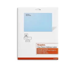 Staples Laser/Inkjet Address Labels, 1/2" x 1 3/4", Clear, 80 Labels/Sheet, 25 Sheets/Pack, 2000 Labels/Box (18087/SCNJ090)