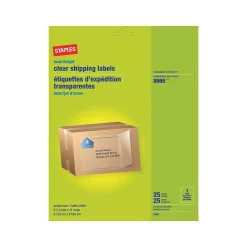 Staples Laser/Inkjet Shipping Labels, 8-1/2" x 11", Clear, 1 Label/Sheet, 25 Sheets/Pack (18091-CC)