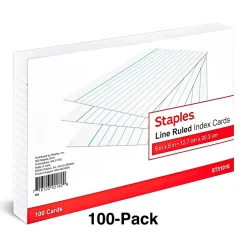 Staples® Lined Index Cards, 5" x 8", White, 100 Cards/Pack (ST51016-CC)